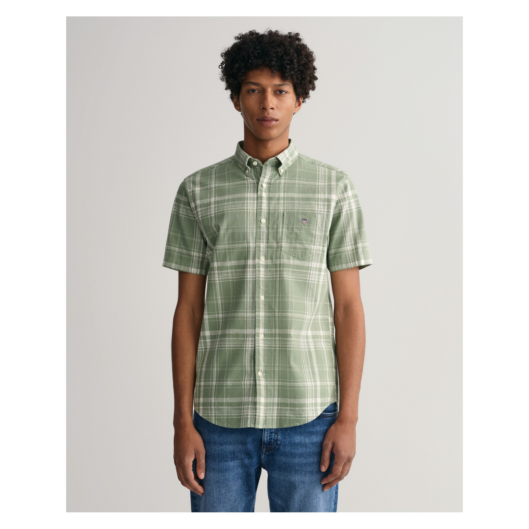 REG COTTON LINEN CHECK SS SHIRT