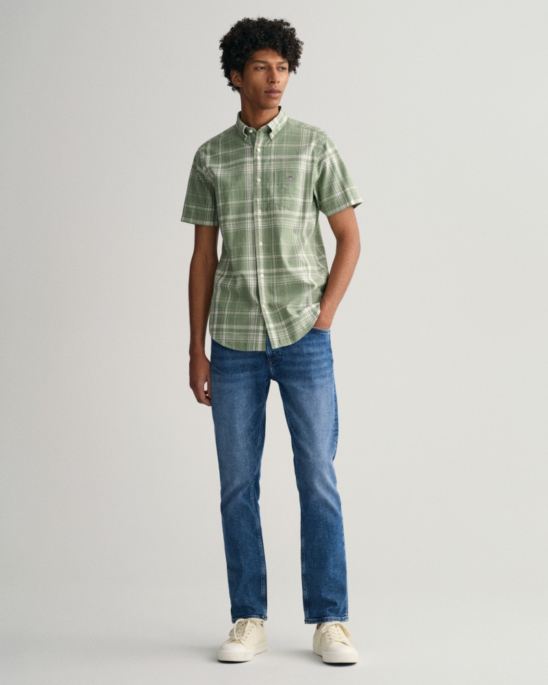 REG COTTON LINEN CHECK SS SHIRT