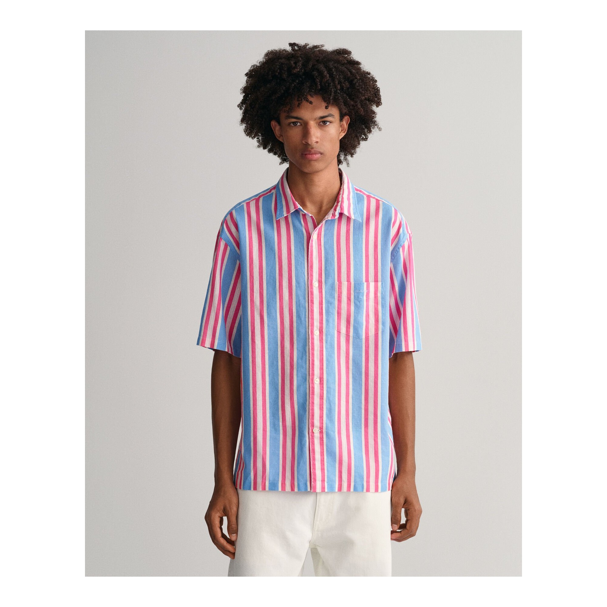 REL COTTON LINEN STRIPE SS SHIRT