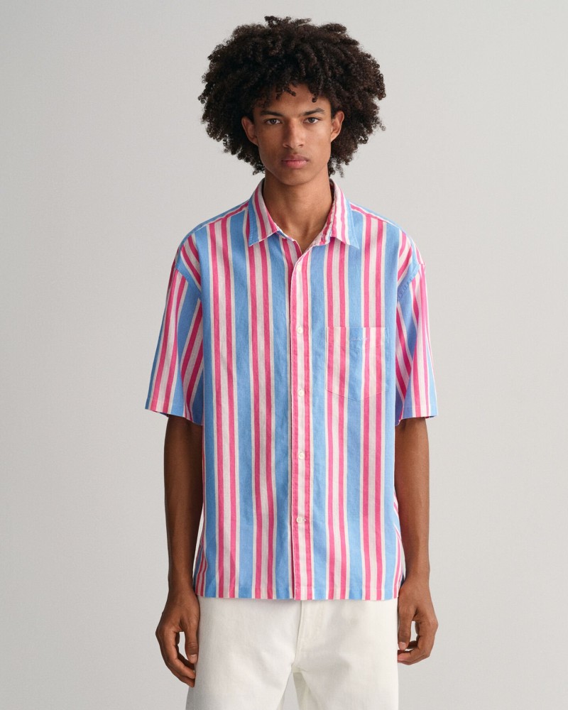 REL COTTON LINEN STRIPE SS SHIRT