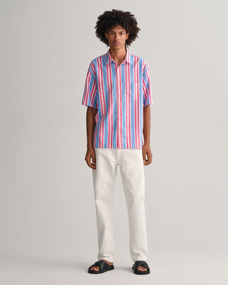 REL COTTON LINEN STRIPE SS SHIRT