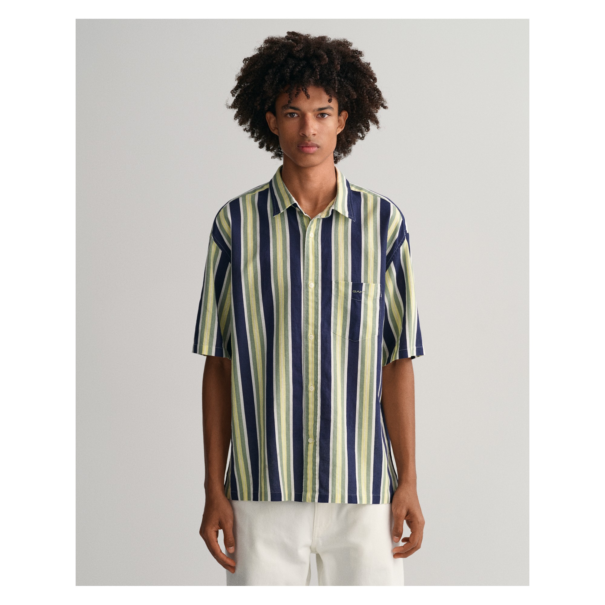 REL COTTON LINEN STRIPE SS SHIRT