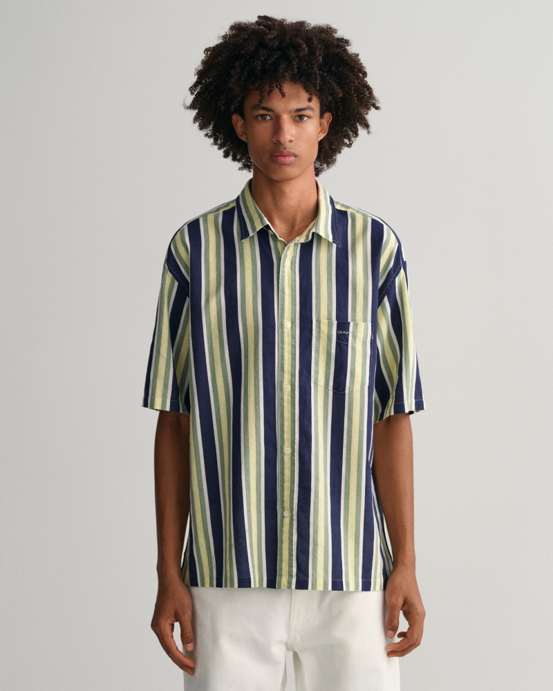 REL COTTON LINEN STRIPE SS SHIRT