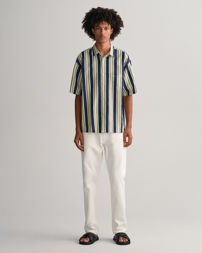 REL COTTON LINEN STRIPE SS SHIRT