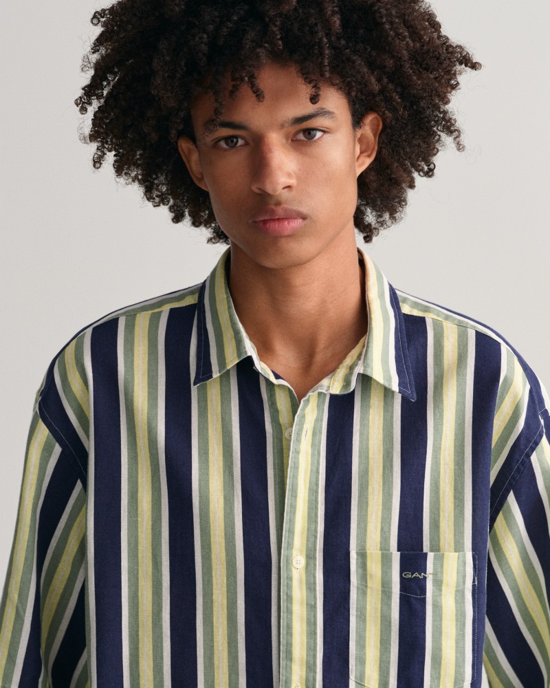 REL COTTON LINEN STRIPE SS SHIRT