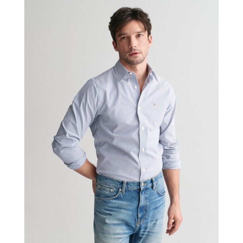 CHEMISE ﾀ RAYURES POPLIN SLIM STRETCH.