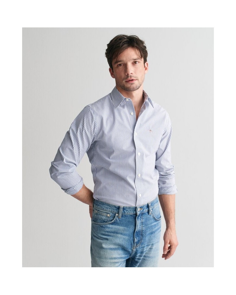 CHEMISE ﾀ RAYURES POPLIN SLIM STRETCH.