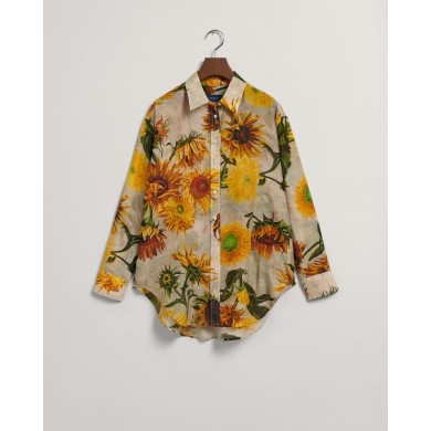 REL COT SILK SUNFLOWER PRINT SHIRT