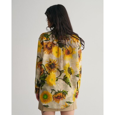 REL COT SILK SUNFLOWER PRINT SHIRT