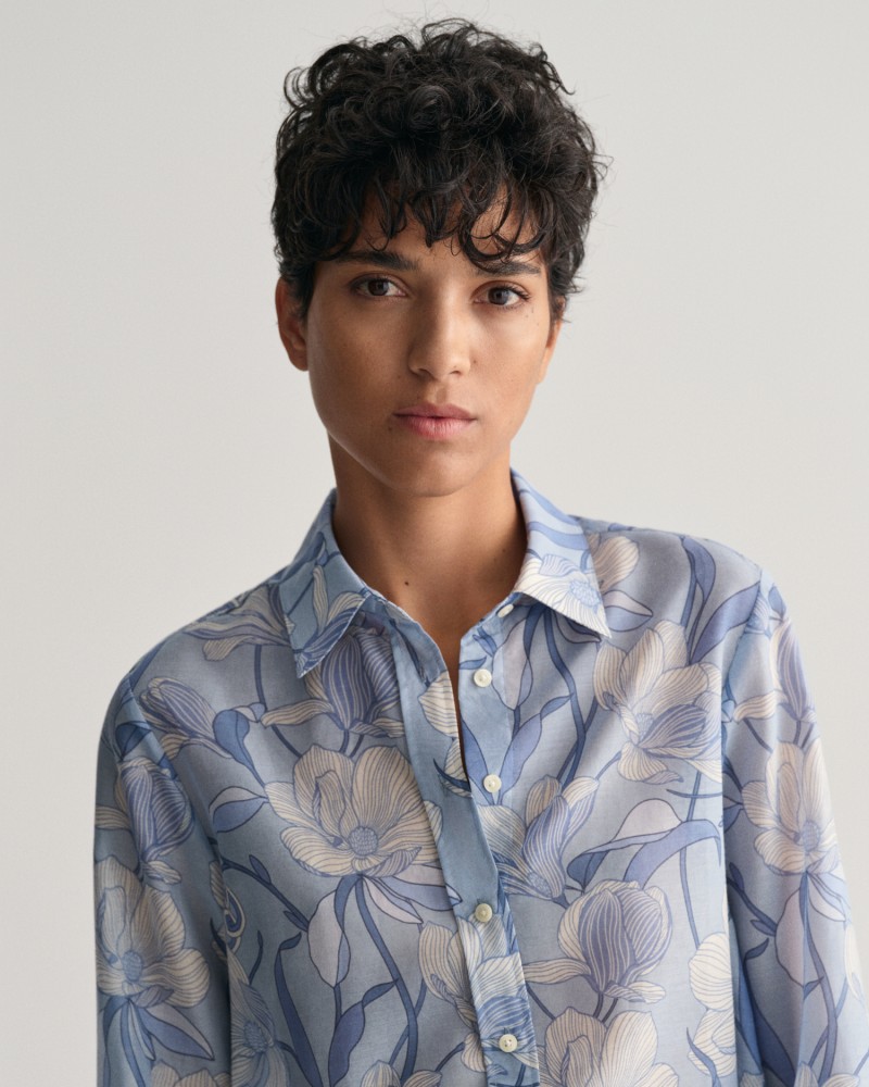 REG MAGNOLIA PRINT COT SILK SHIRT