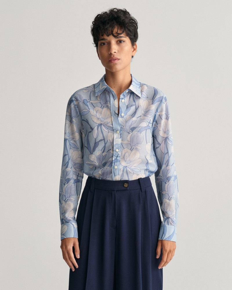 REG MAGNOLIA PRINT COT SILK SHIRT