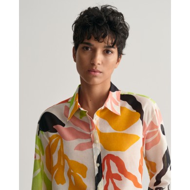 REL PALM PRINT COT SILK SHIRT