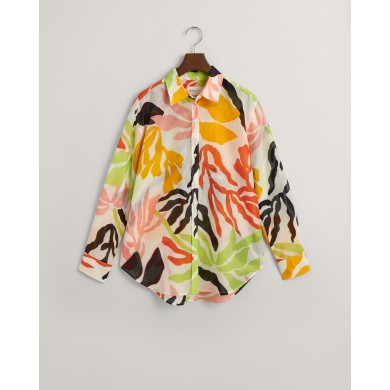 REL PALM PRINT COT SILK SHIRT