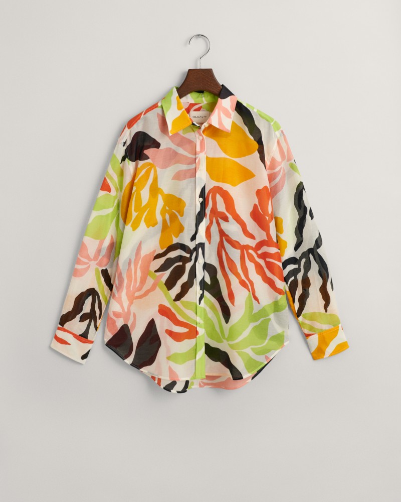 REL PALM PRINT COT SILK SHIRT