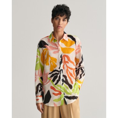 REL PALM PRINT COT SILK SHIRT