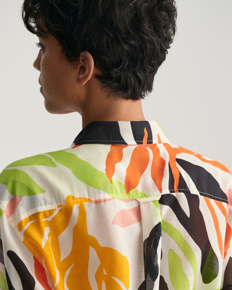 REL PALM PRINT COT SILK SHIRT