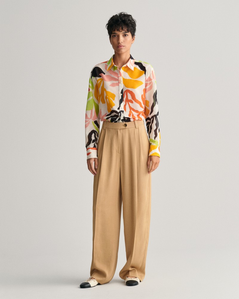 REL PALM PRINT COT SILK SHIRT