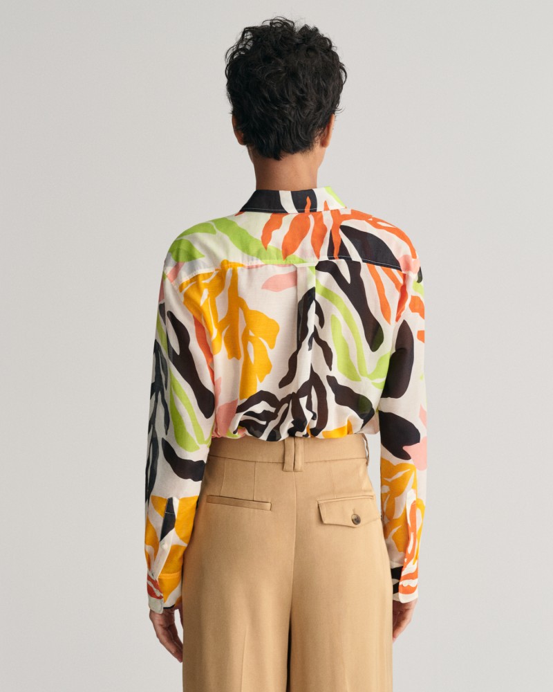 REL PALM PRINT COT SILK SHIRT