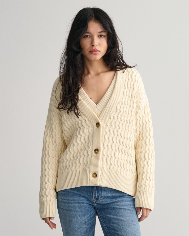 COTTON TEXTURE V-NECK CARDIGAN