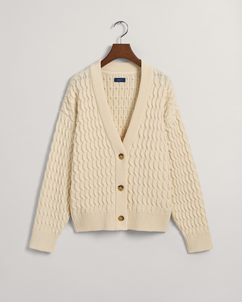 COTTON TEXTURE V-NECK CARDIGAN