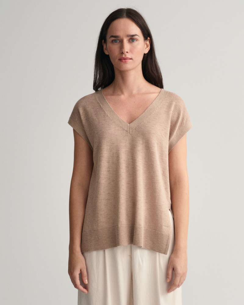 LINEN-BLEND V-NECK VEST