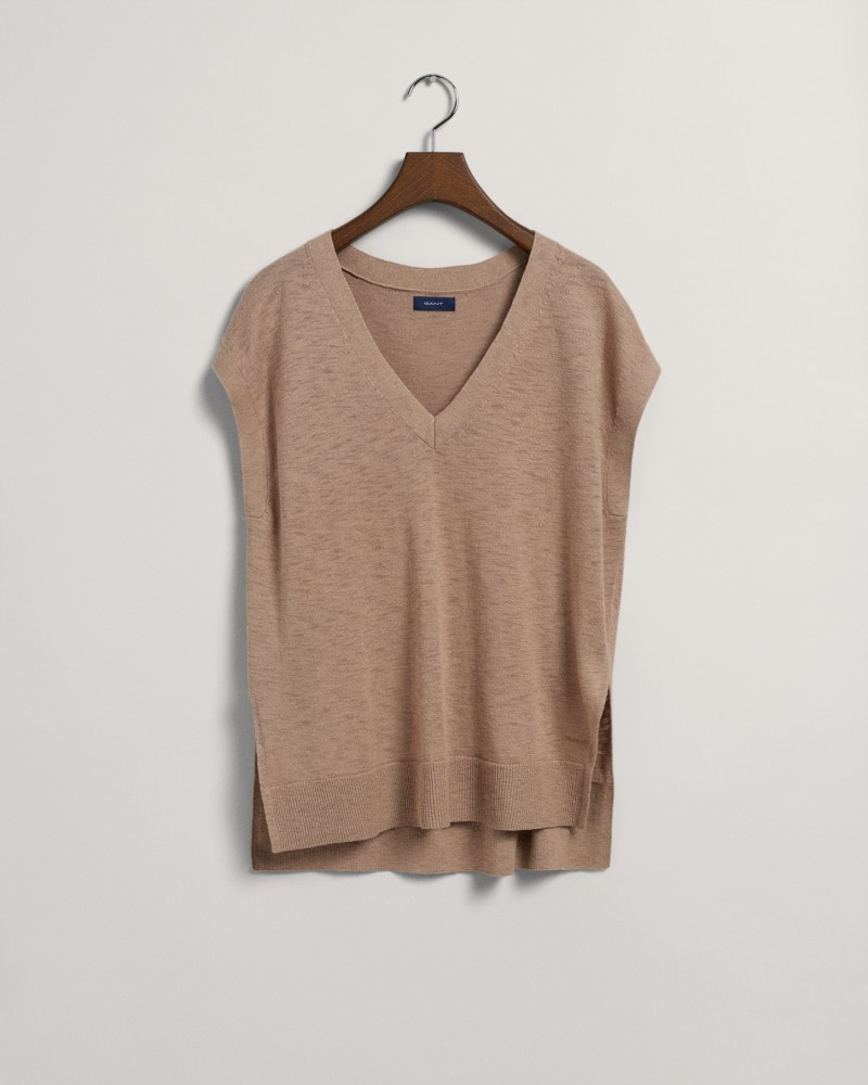 LINEN-BLEND V-NECK VEST