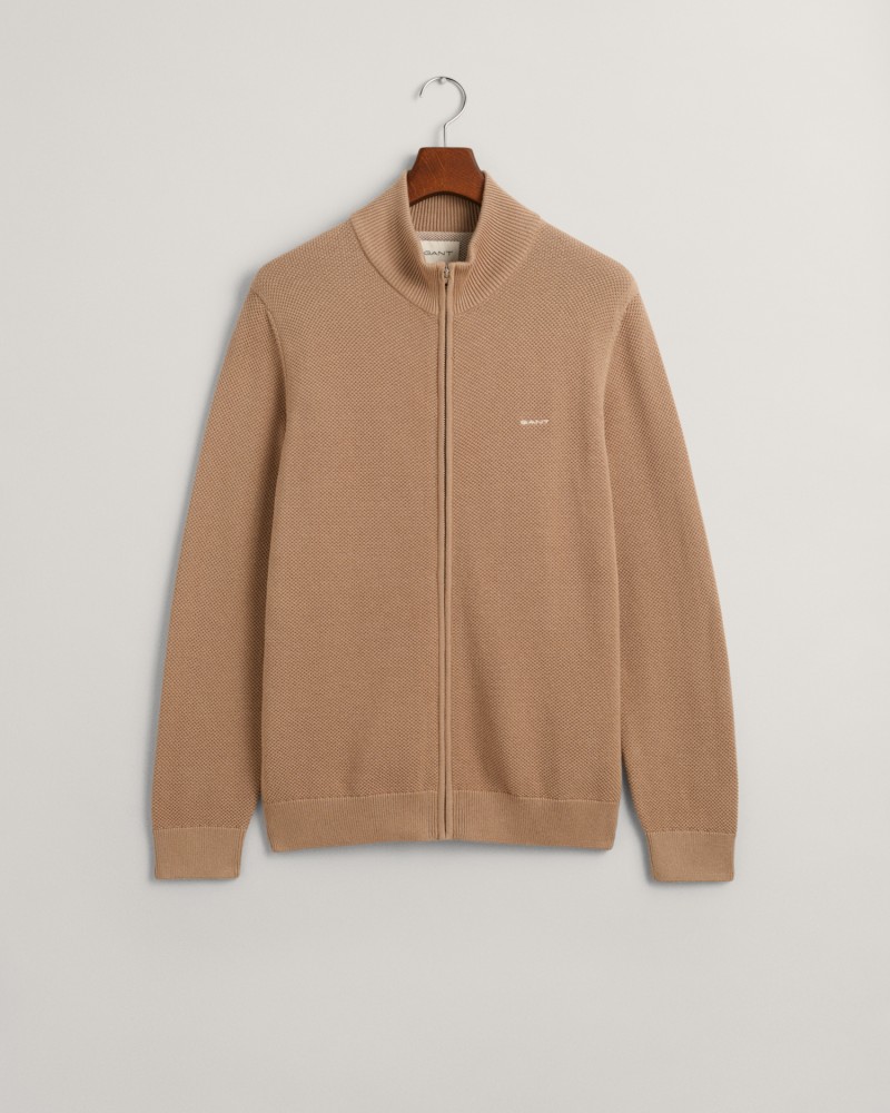 COTTON PIQUE ZIP CARDIGAN