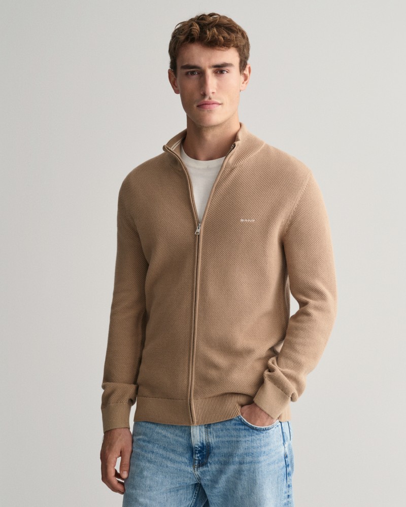 COTTON PIQUE ZIP CARDIGAN