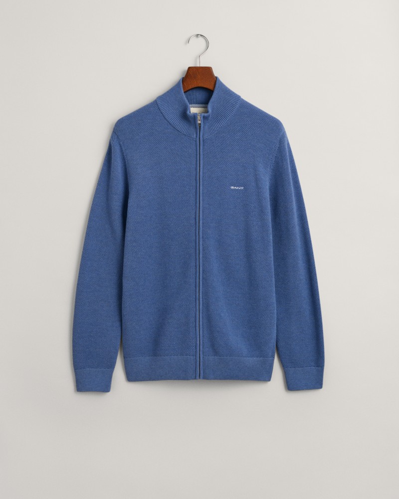 COTTON PIQUE ZIP CARDIGAN