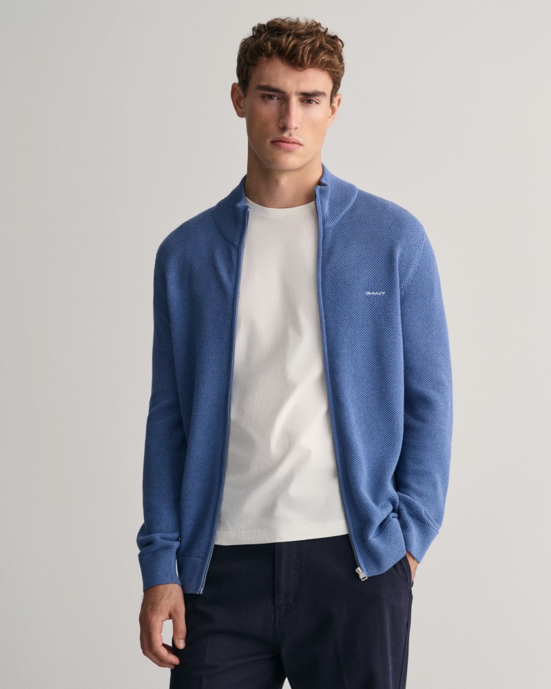 COTTON PIQUE ZIP CARDIGAN