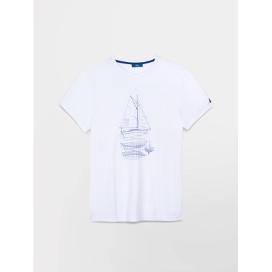 Tee Shirt Homme Print Bateau Coton Biologique Blanc