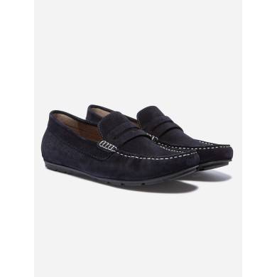   Mocassins Homme Confort Cuir Velours Marine  