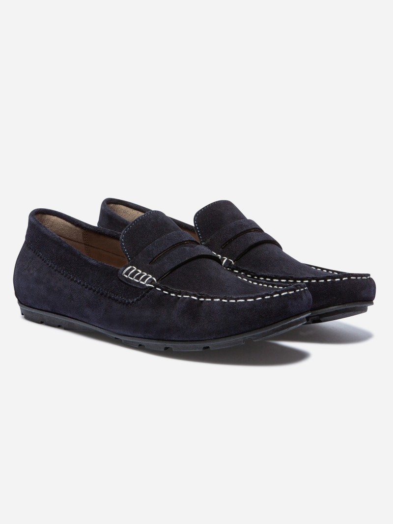   Mocassins Homme Confort Cuir Velours Marine  