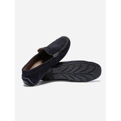   Mocassins Homme Confort Cuir Velours Marine  