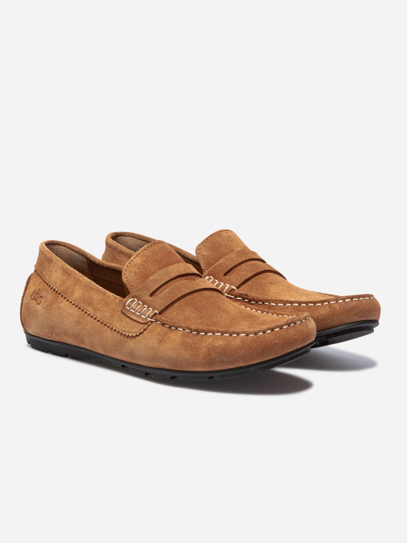   Mocassins Homme En Cuir Velours Camel  