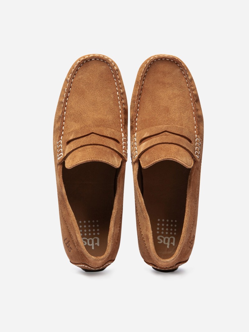   Mocassins Homme En Cuir Velours Camel  