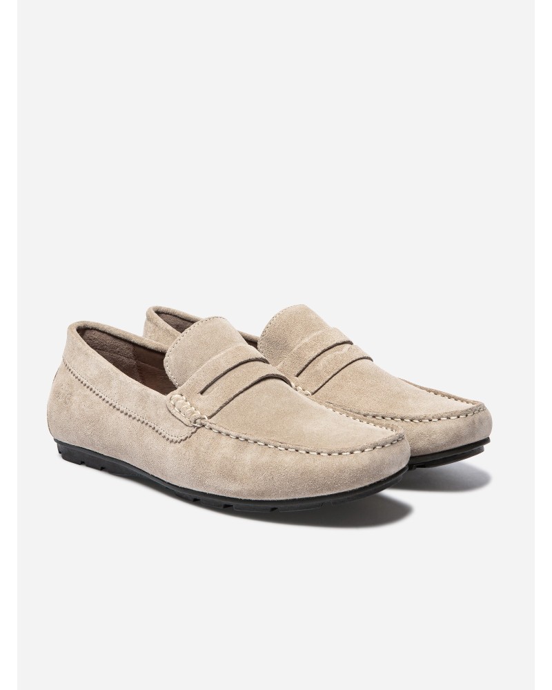 Mocassins Homme En Cuir Velours Beige