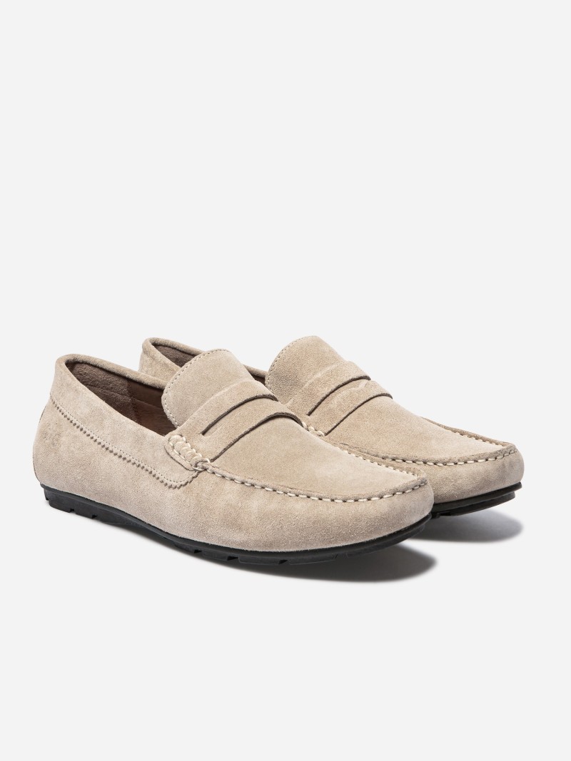 Mocassins Homme En Cuir Velours Beige