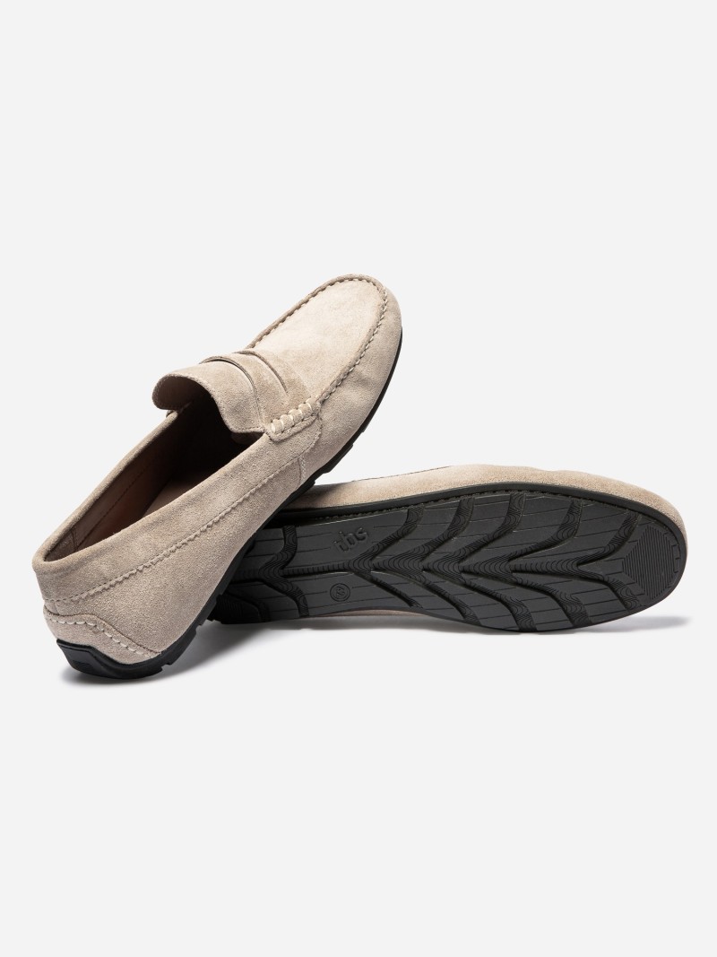 Mocassins Homme En Cuir Velours Beige