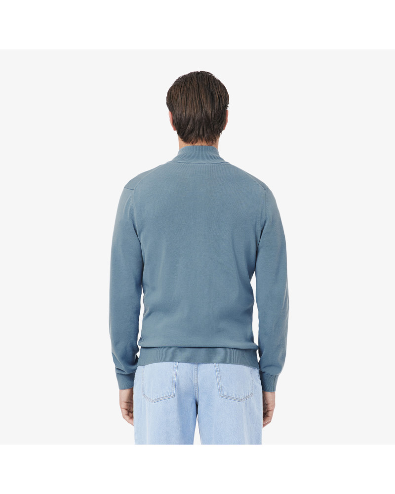 Pull zippé coton uni col montant