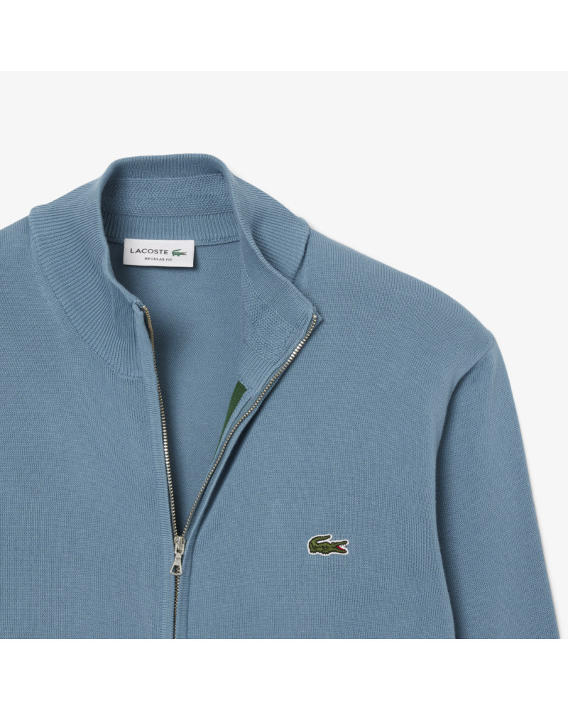 Pull zippé coton uni col montant