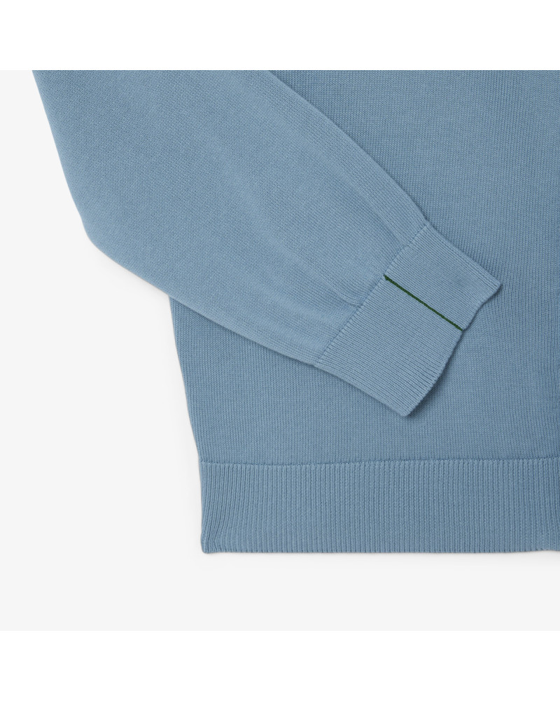 Pull zippé coton uni col montant
