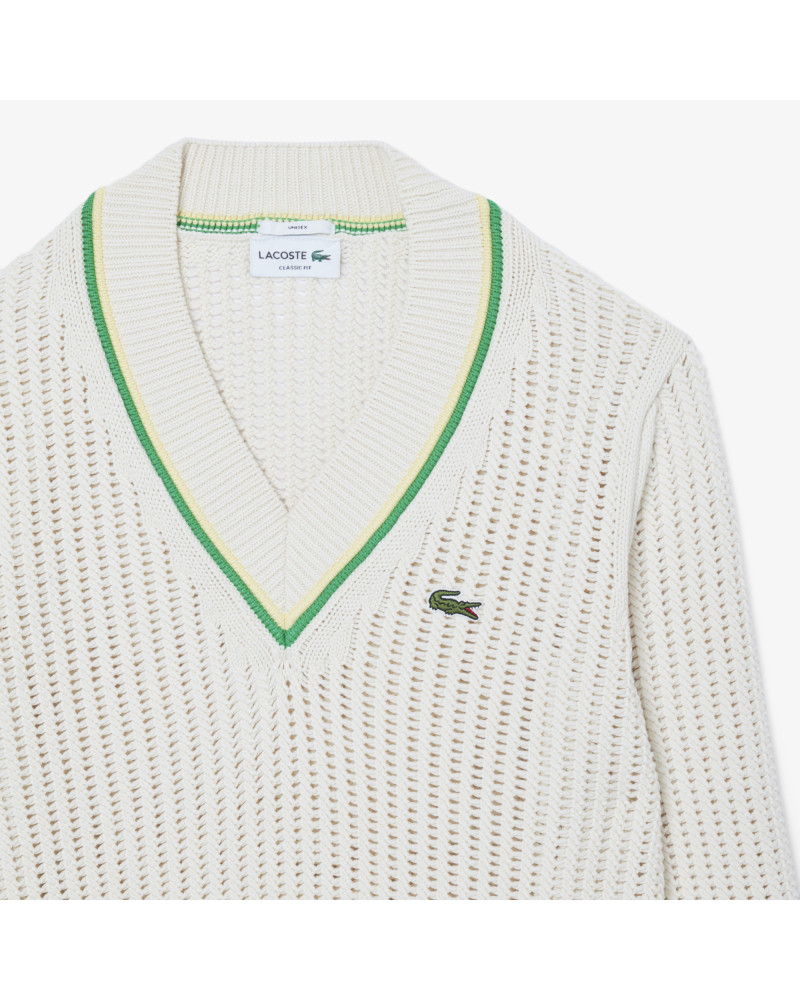 Pull tennis col V rayures