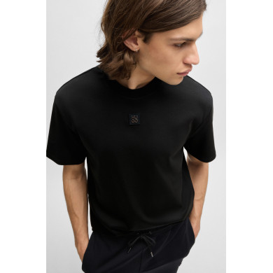 Ceinture en cuir grainé avec logo en métal argenté