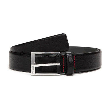 Ceinture en cuir grainé avec logo en métal argenté