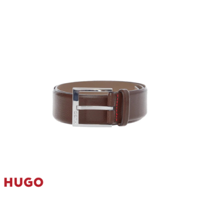 Ceinture en cuir grainé avec logo en métal argenté