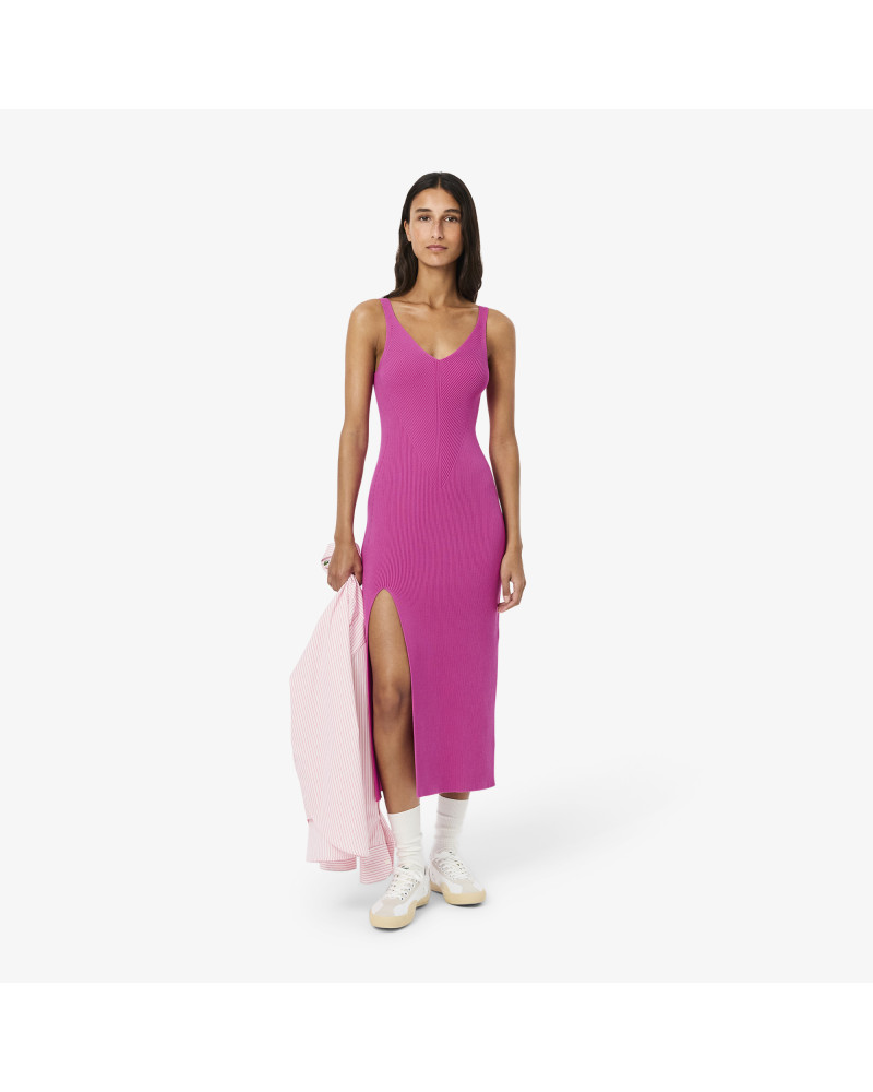 Robe longue côtelée sans coutures