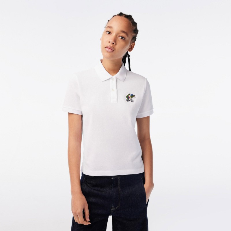 Polo femme Lacoste x Netflix imprimé crocodile séries