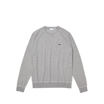 Lacoste Pull ras du cou rayé gris homme