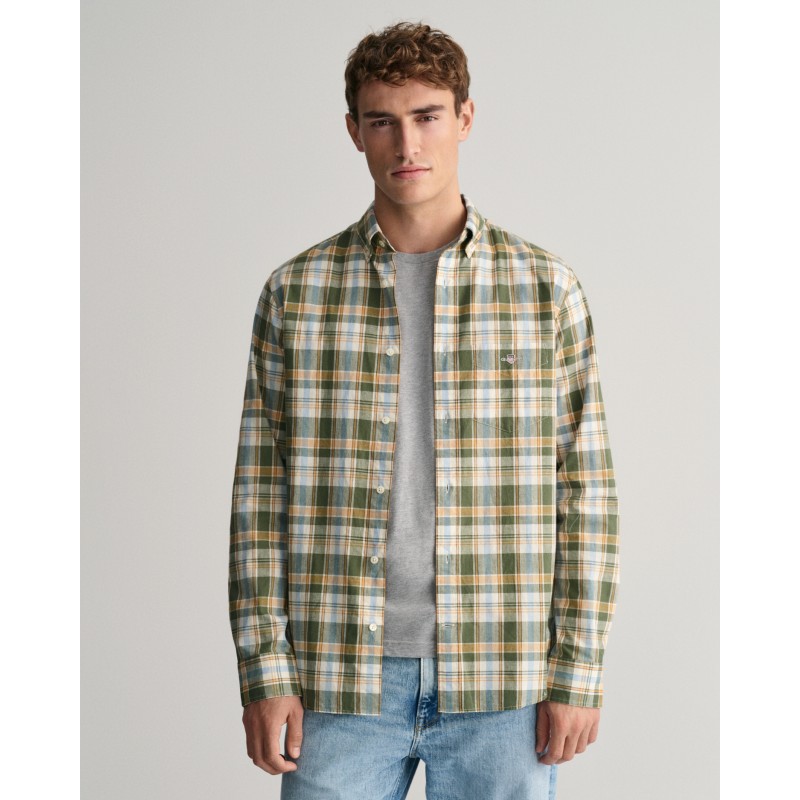 REG COTTON LINEN CHECK SHIRT